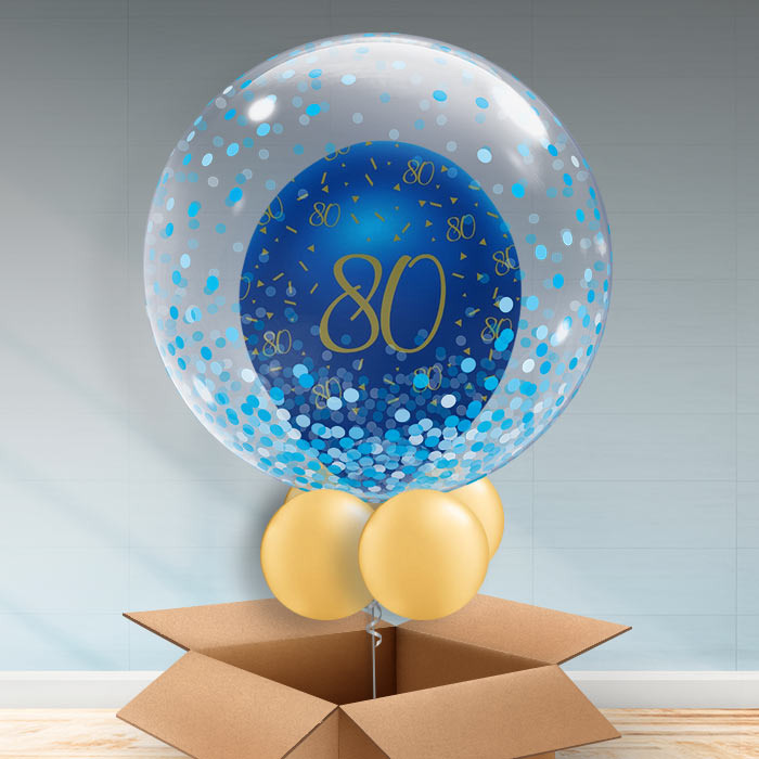 Personalisable 80th Birthday Balloons - Navy Dots - Bubble Balloon | Party Save Smile