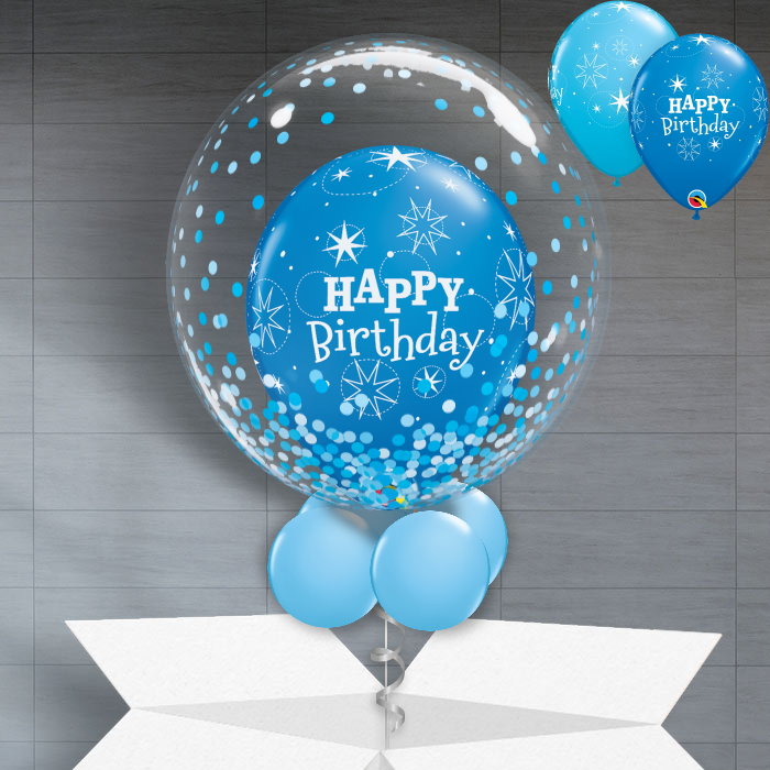 Personalisable Blue Star Balloon in a Box - Dots - Bubble Balloon | Party Save Smile