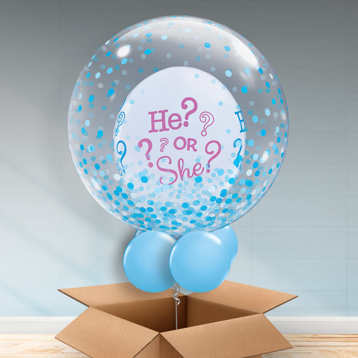 Personalisable Blue Dot He or She Gender Reveal Balloon - Bubble Balloon | Party Save Smile