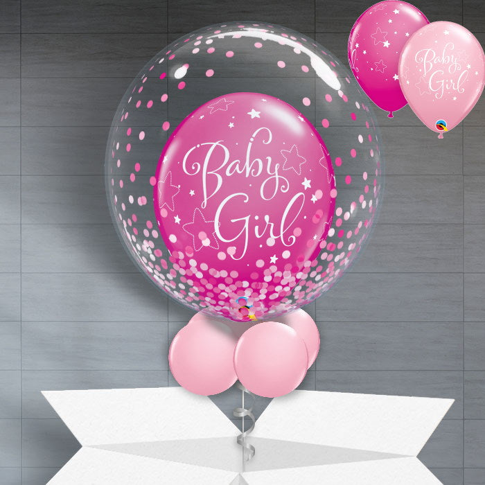 Pink Dots Baby Girl Personalisable Balloon - Bubble Balloon | Party Save Smile