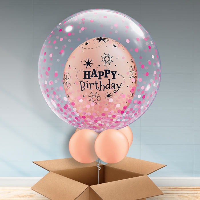 Personalisable Birthday Balloons - Rose Gold Confetti - Bubble Balloon | Party Save Smile