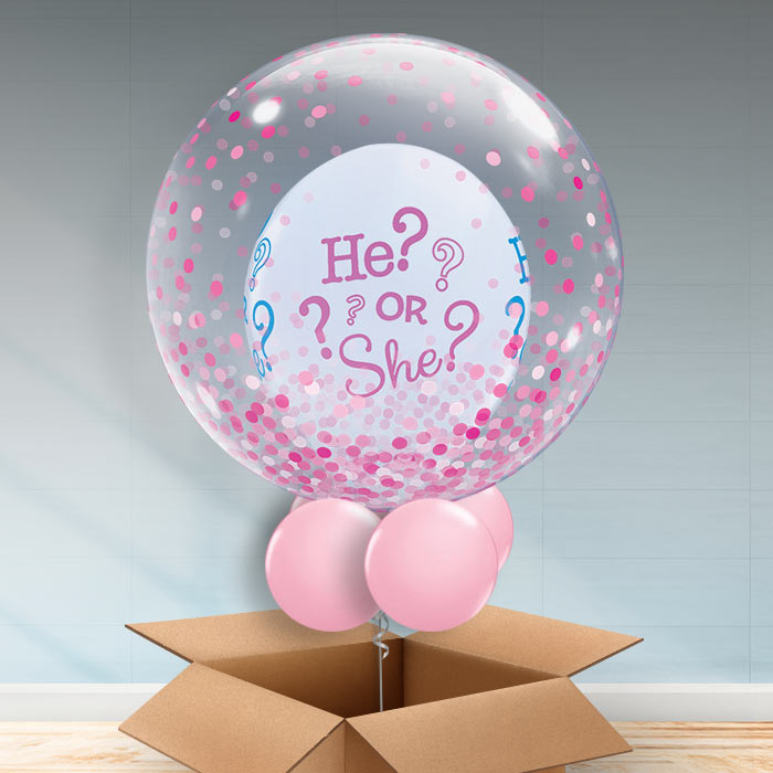 He or She Pink Dot Personalisable Gender Reveal Balloon - Bubble Balloon | Party Save Smile