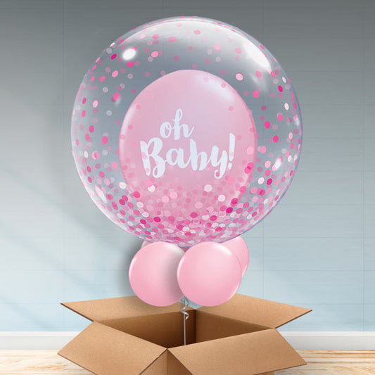 Pink Confetti Personalisable Baby Bubble Balloon - Bubble Balloon | Party Save Smile