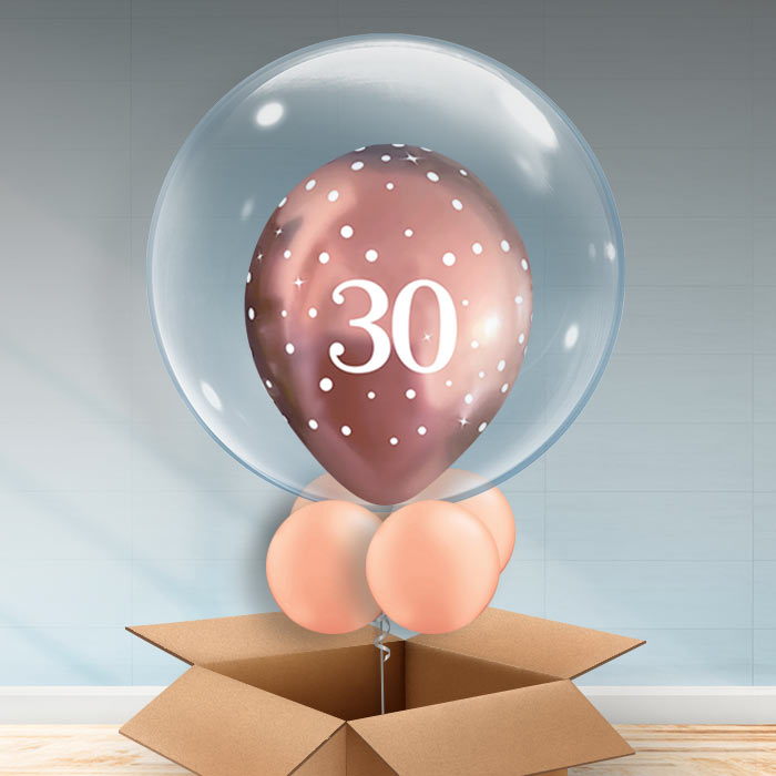 Personalisable Rose Gold 30th Bubble Balloon - Bubble Balloon | Party Save Smile