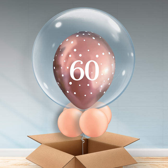 Personalisable Rose Gold Balloons - 60th Birthday - Bubble Balloon | Party Save Smile