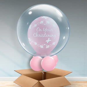 Personalised Christening Balloons in a Box Pink Butterflies