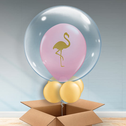 Personalisable Flamingo Bubble Balloon - Clear - Bubble Balloon | Party Save Smile