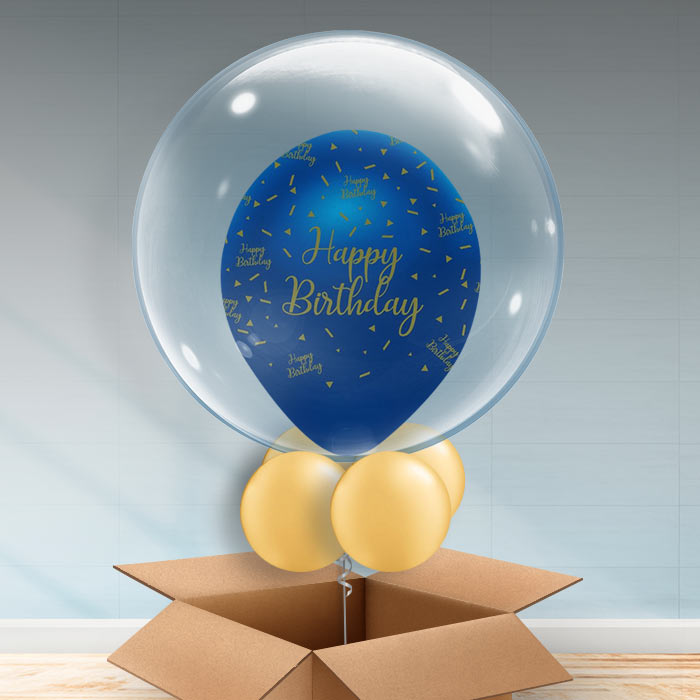 Personalisable Blue Gold Birthday Bubble Balloon - Bubble Balloon | Party Save Smile