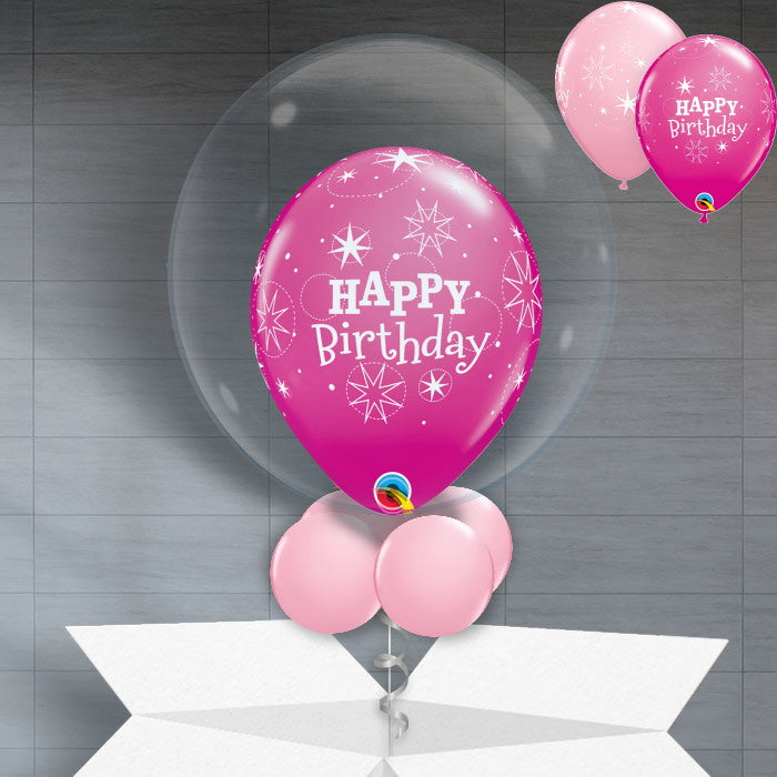 Personalisable Pink Star Birthday Helium Balloon - Bubble Balloon | Party Save Smile