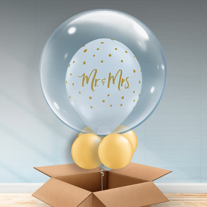 Personalisable Wedding Balloons - Gold Mr & Mrs - Bubble Balloon | Party Save Smile