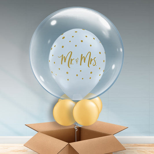 Personalisable Wedding Balloons - Gold Mr & Mrs - Bubble Balloon | Party Save Smile