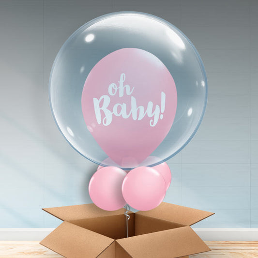 Pink Personalisable Oh Baby Helium Balloons - Bubble Balloon | Party Save Smile