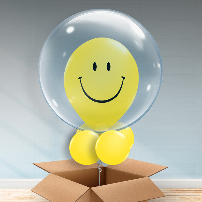 Smile Face Personalisable Helium Balloon in a Box - Bubble Balloon | Party Save Smile