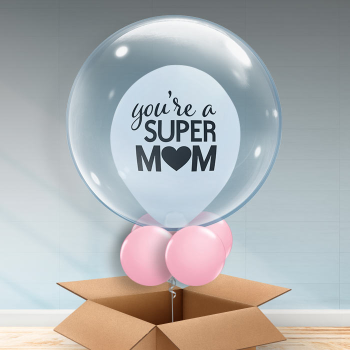 Personalisable Super Mum Helium Balloon - Clear - Bubble Balloon | Party Save Smile