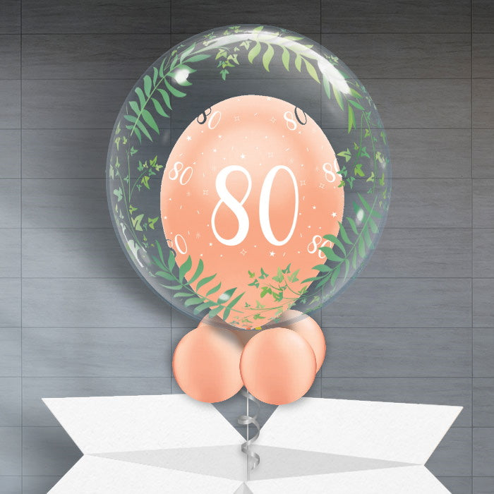 Personalisable 80th Balloons - Rose Gold Greenery - Bubble Balloon | Party Save Smile