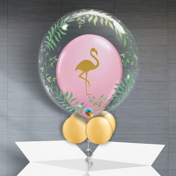 Personalisable Flamingo Balloon - Greenery - Bubble Balloon | Party Save Smile