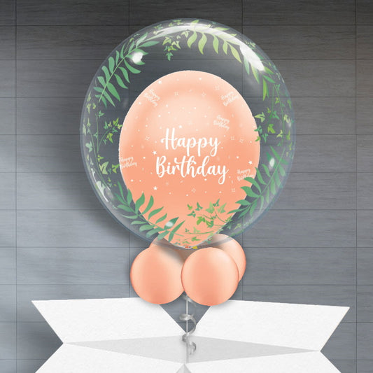 Personalisable Birthday Balloons - Rose Gold Greenery - Bubble Balloon | Party Save Smile