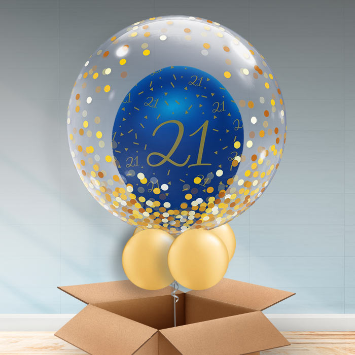 Navy Dots 21st Personalisable Helium Balloons - Bubble Balloon | Party Save Smile