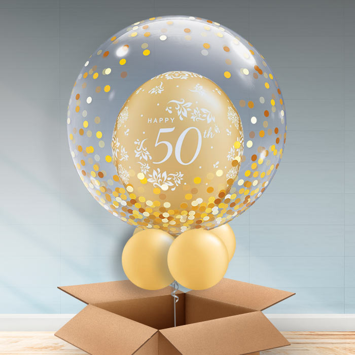 Personalisable Anniversary Balloons - 50th Confetti - Bubble Balloon | Party Save Smile