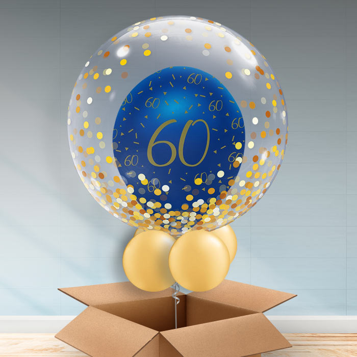 Personalisable 60th Birthday Balloons - Navy Gold - Bubble Balloon | Party Save Smile