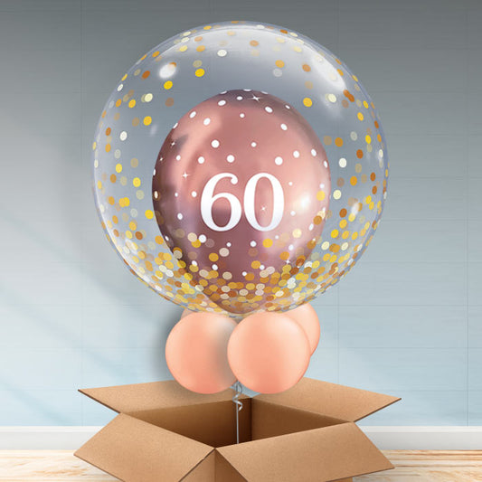Personalisable 60th Birthday Balloons - Rose Gold Dot - Bubble Balloon | Party Save Smile