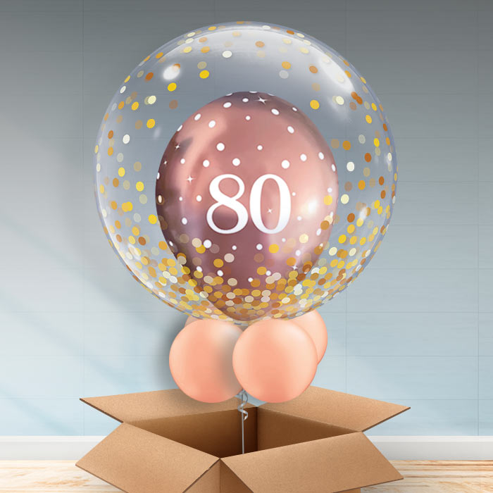 Rose Gold Personalisable Balloons - 80th Birthday - Bubble Balloon | Party Save Smile
