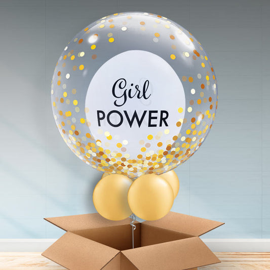 Gold Girl Power Personalisable Bubble Balloon in a Box Delivered - Bubble Balloon | Party Save Smile