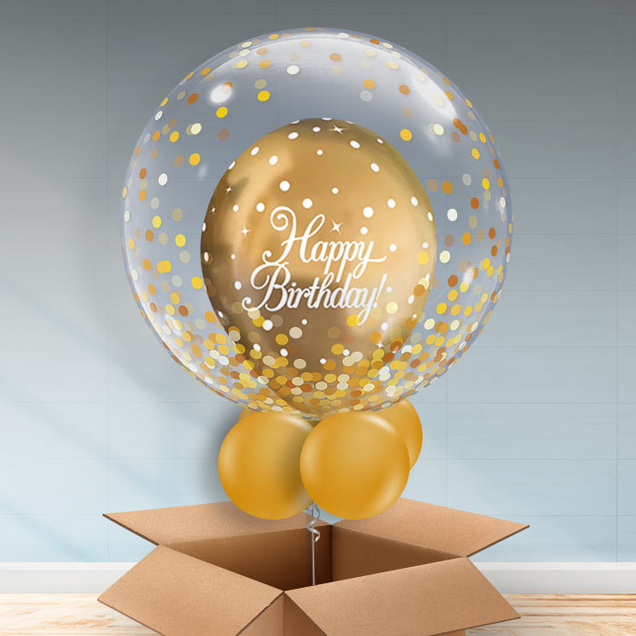 Gold Birthday Bubble Balloon - Personalisable| Party Save Smile