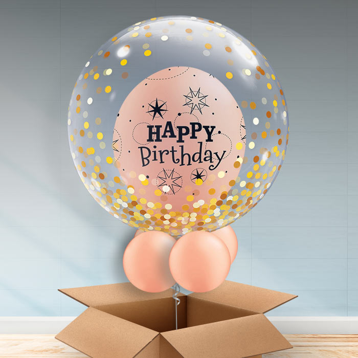 Personalisable Birthday Balloons - Rose Gold Sparkle - Bubble Balloon | Party Save Smile