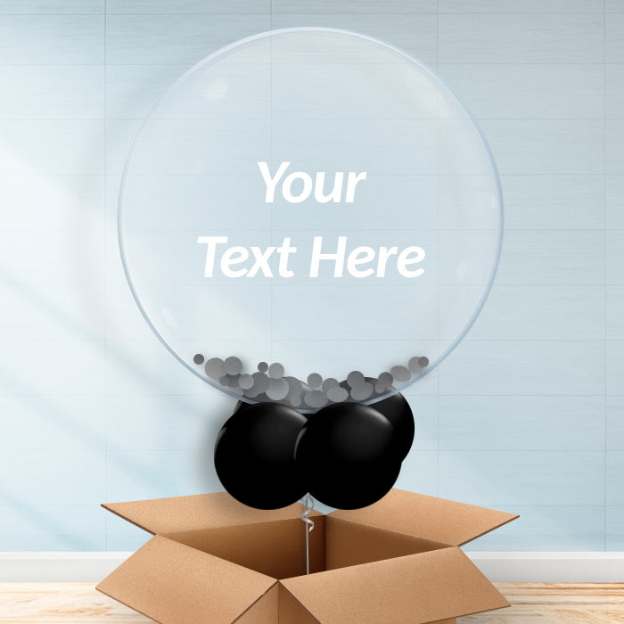 Personalisable Black Confetti Balloons in a Box - Bubble Balloon with Confetti | Party Save Smile