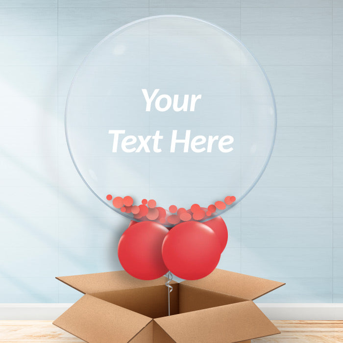Clear Balloons with Red Confetti Personalisable - Bubble Balloon with Confetti | Party Save Smile