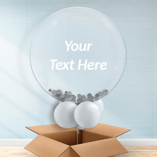 Personalisable Silver Confetti Bubble Balloons - Bubble Balloon with Confetti | Party Save Smile