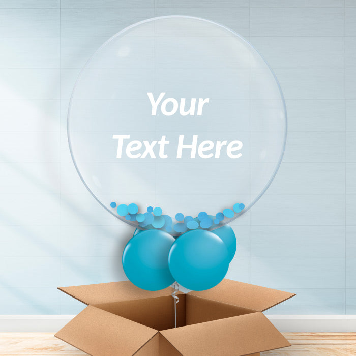 Personalisable Teal Confetti Balloons in a Box - Bubble Balloon with Confetti | Party Save Smile