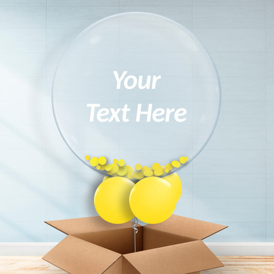 Personalisable Yellow Confetti Balloons in a Box - Bubble Balloon with Confetti | Party Save Smile