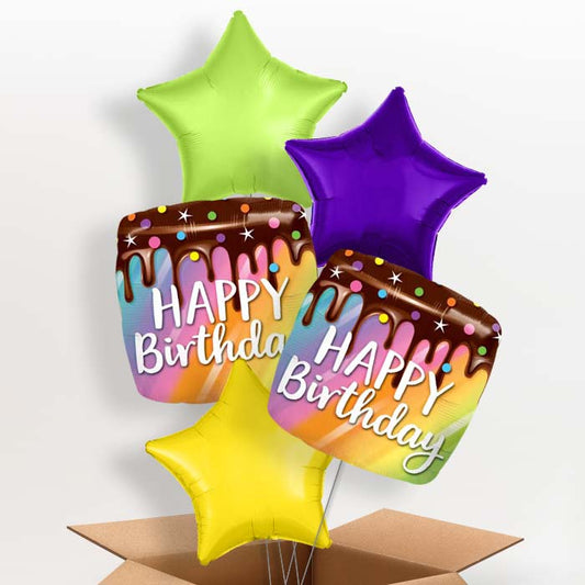 Happy Birthday Cake Helium Balloons in a Box - 5 Balloon | Party Save Smile