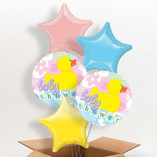 Neutral Baby Shower Helium Balloons in a Box (Duck) - 5 Balloon | Party Save Smile