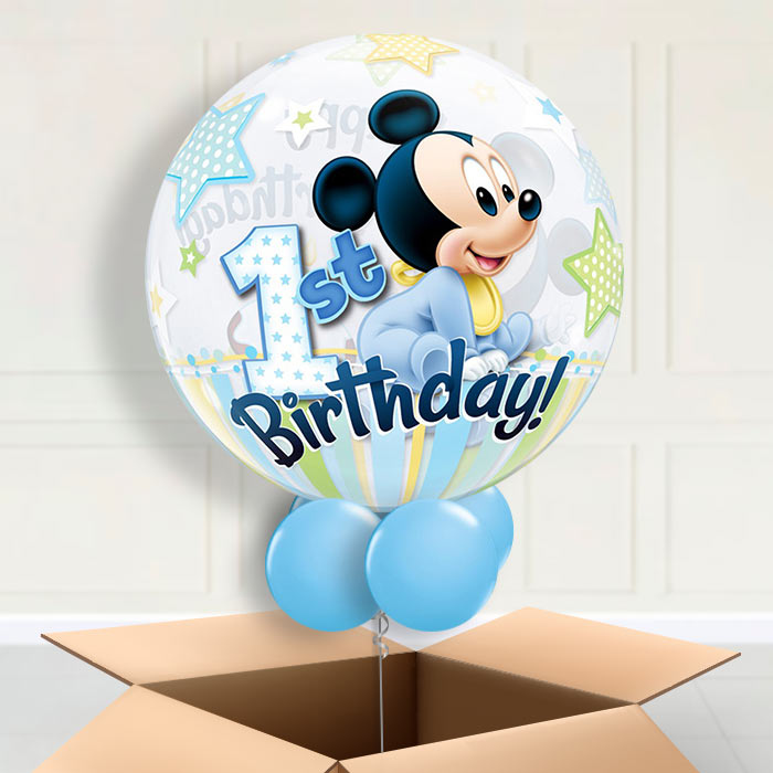 Mickey Mouse 1st Birthday Bubble Balloon in a Box - Bubble Balloon | Party Save Smile