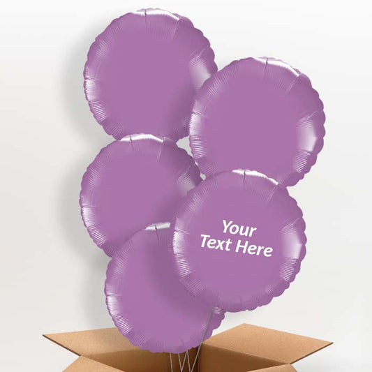 Personalised Lilac Helium Balloons in a Box - Circle - 5 Balloon | Party Save Smile