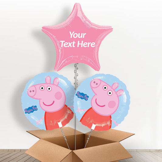 Personalised Peppa Pig Helium Balloons in a Box - Balloon Trio | Party Save Smile