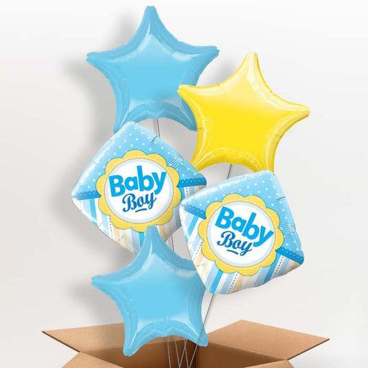 Diamond Baby Boy Helium Balloon Delivery in a Box - 5 Balloon | Party Save Smile