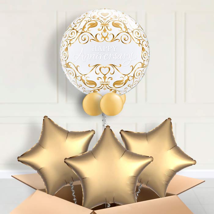 Happy Anniversary Bubble Balloon in a Box - Bubble Balloon with 3 Balloons | Party Save Smile
