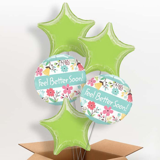 Get Well Soon Helium Balloon Delivery in a Box (Floral) - 5 Balloon | Party Save Smile