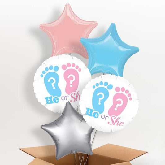 He or She Gender Reveal Helium Balloon in a Box - 5 Balloon | Party Save Smile