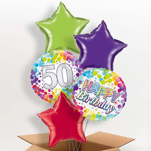 Rainbow 50th Birthday Helium Balloon in a Box - 5 Balloon | Party Save Smile