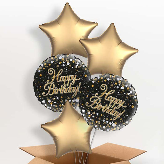 Black and Gold Holographic Birthday Helium Balloon in a Box - 5 Balloon | Party Save Smile