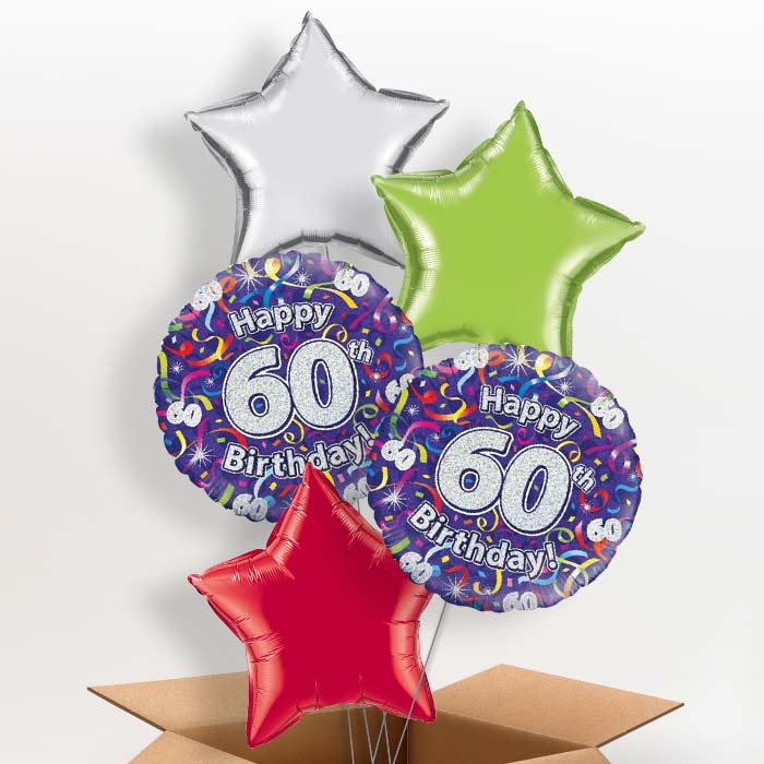 Purple Streamers Happy 60th Birthday Helium Balloon in a Box - 5 Balloon | Party Save Smile