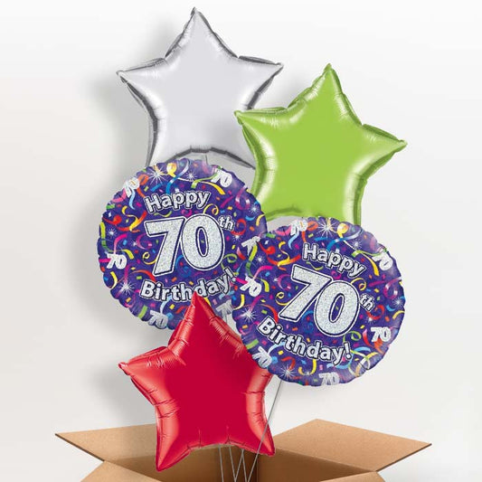 Purple Streamers Happy 70th Birthday Helium Balloon in a Box - 5 Balloon | Party Save Smile