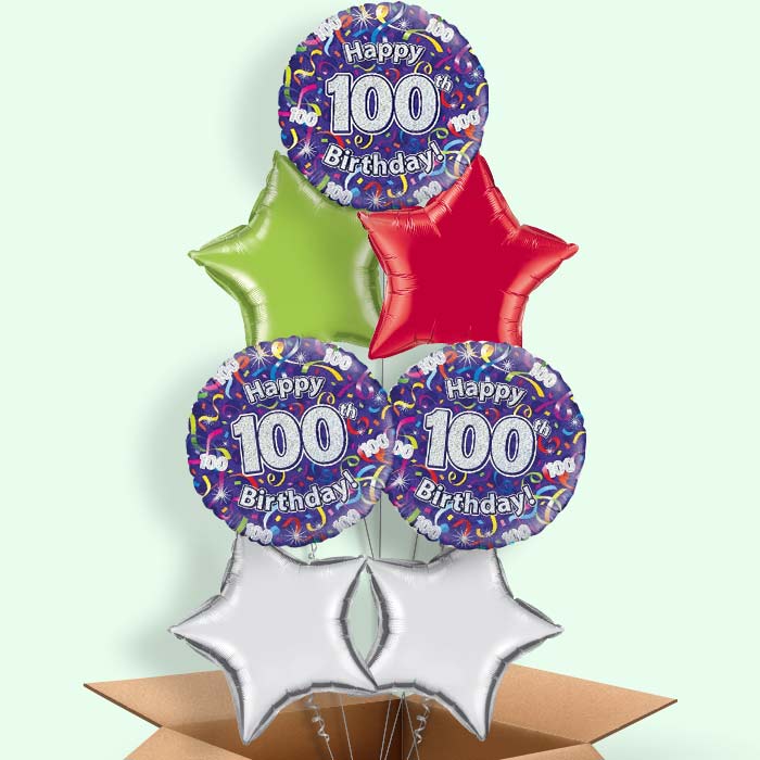 Purple Streamers Happy 100th Birthday Balloon in a Box - 7 Balloon | Party Save Smile