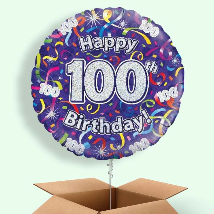 Purple Streamers Happy 100th Birthday Balloon in a Box - 1 Balloon | Party Save Smile