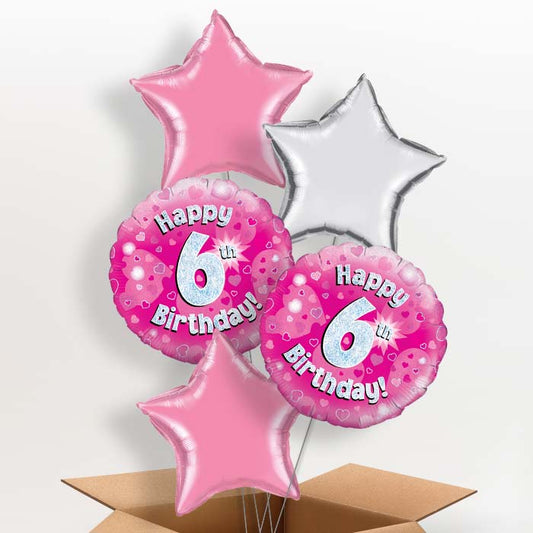 Happy 6th Birthday Pink Hearts Helium Balloon in a Box - 5 Balloon | Party Save Smile